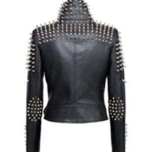 WHAT JORDYC WORE STUDDED VEGAN LEATHER MOTORCYCLE  JACKET